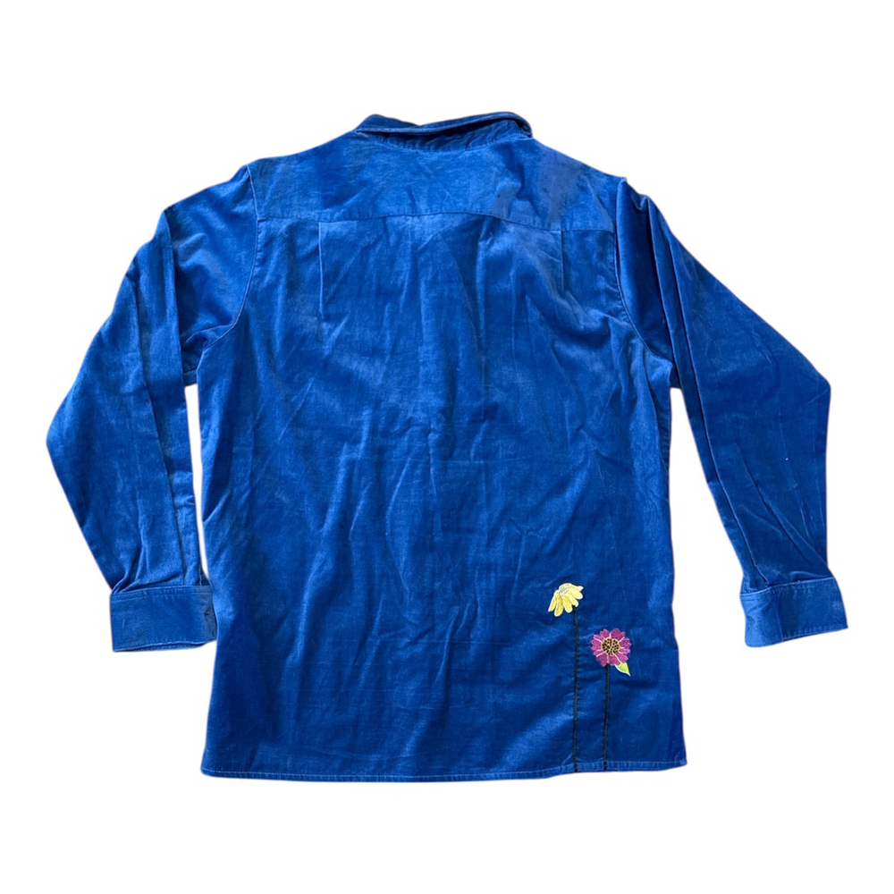 The Quaker Factory Button-Down Shirt, Large, Navy Blue with Floral Embroidery De - Picture 4 of 5